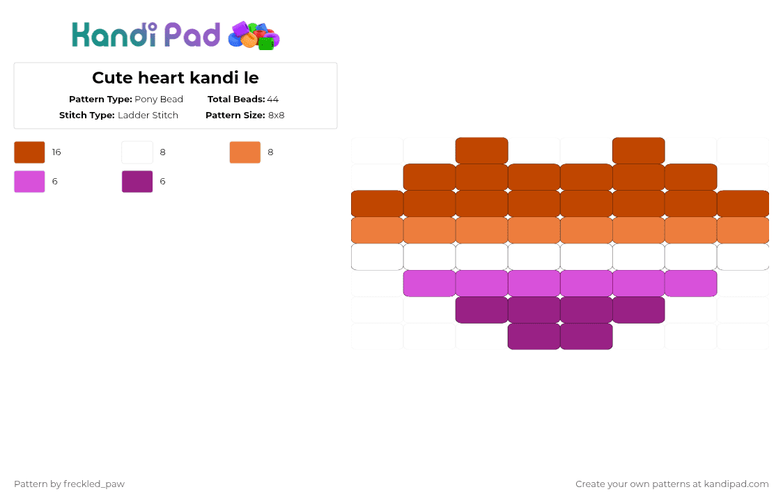 Cute heart kandi le - Pony Bead Pattern by freckled_paw on Kandi Pad - red,pink