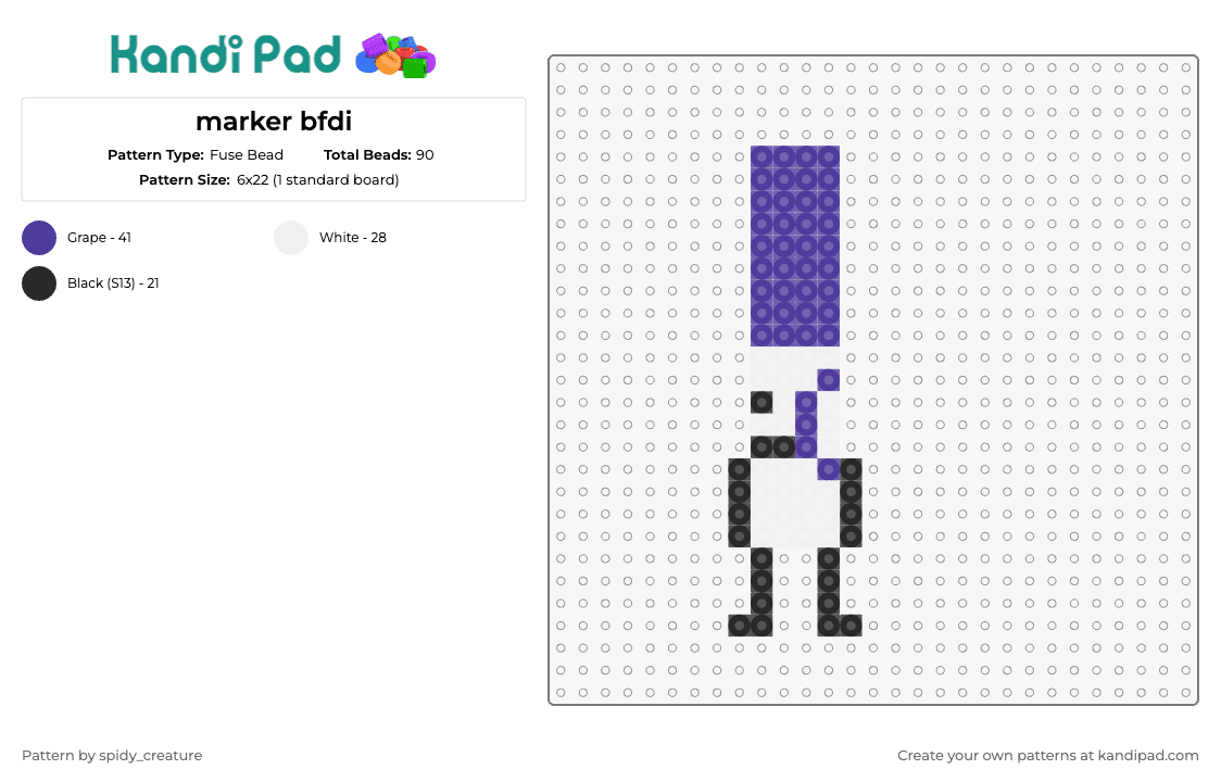 marker bfdi - Fuse Bead Pattern by spidy_creature on Kandi Pad - bfdi,battle for dream island,marker,character,animated,quirky,show,purple,white