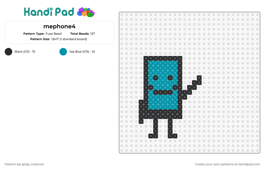 mephone4 - Fuse Bead Pattern by spidy_creature on Kandi Pad - mephone4,inanimate insanity,character,animation,playful,fan art,series,teal,black