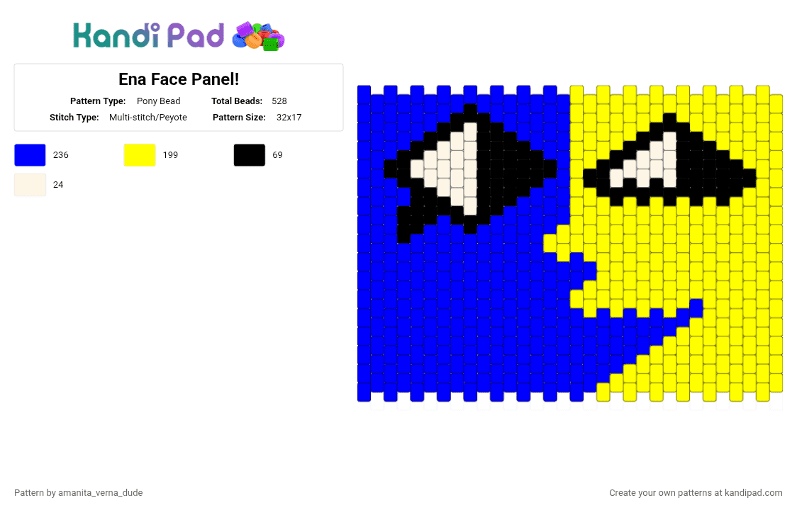 Ena Face Panel! - Pony Bead Pattern by amanita_verna_dude on Kandi Pad - purple,yellow,ena,weird,multistitch,youtube,enasdreambbq,weirdcore,blue