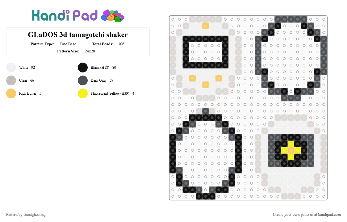 GLaDOS 3d tamagotchi shaker - Fuse Bead Pattern by thirstghosting on Kandi Pad - beige,gray,cotdrobots,glados,portal,3d,tamagotchi