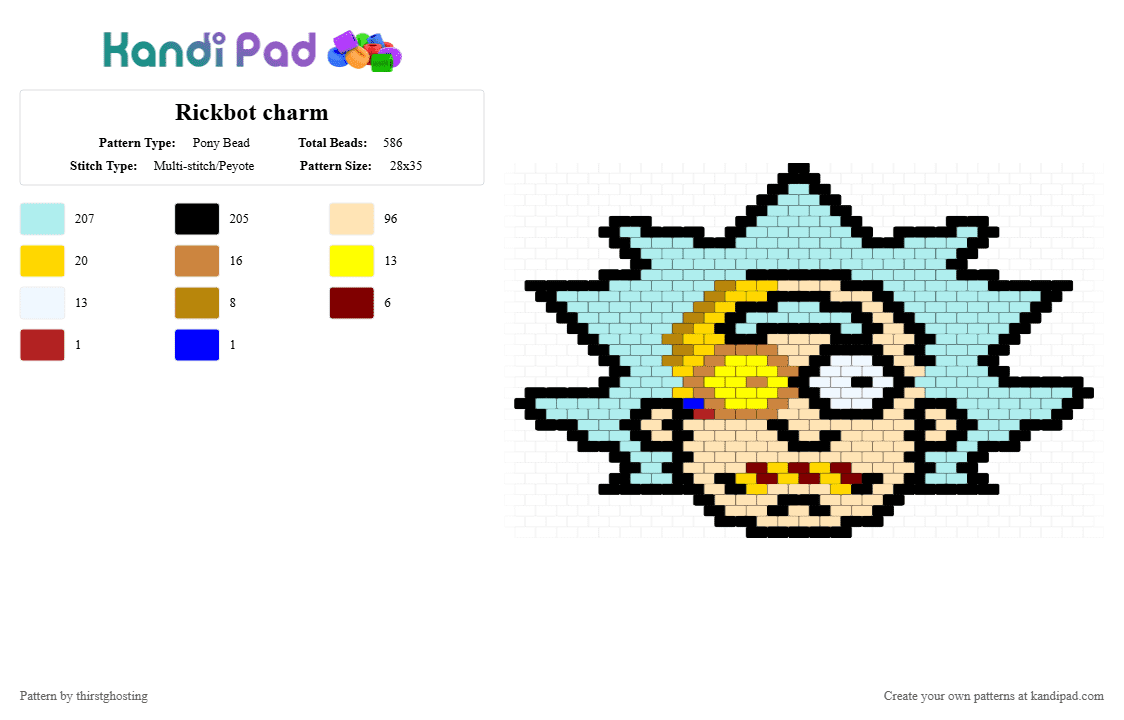 Rickbot charm - Pony Bead Pattern by thirstghosting on Kandi Pad - beige,light blue,cotdrobots,rickandmorty,rnm
