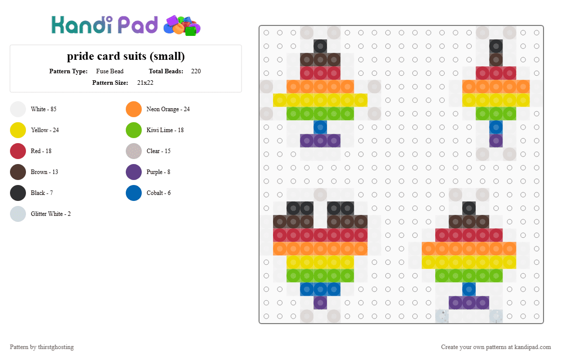 pride card suits (small) - Fuse Bead Pattern by thirstghosting on Kandi Pad - cards, colorful, orange, red, suitofcards, white, yellow