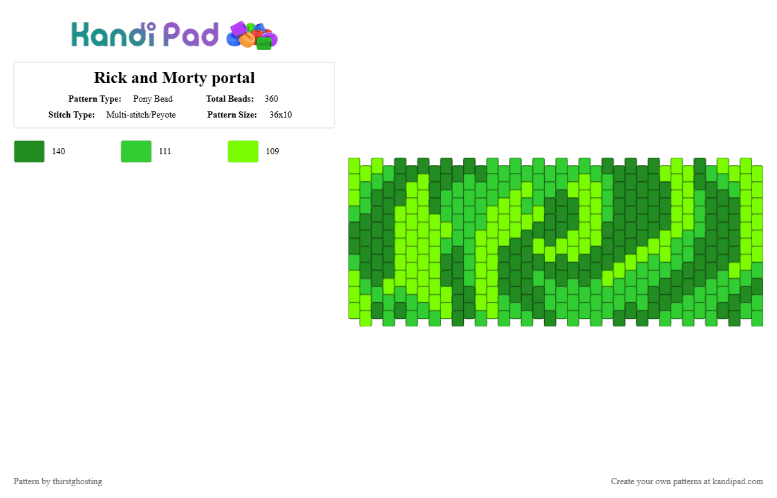 Rick and Morty portal - Pony Bead Pattern by thirstghosting on Kandi Pad - green,cotdswirls,rickandmorty,cotdaliens