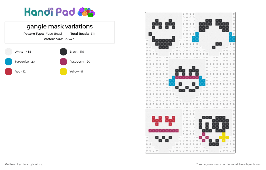 Gangle Mask Craft Gangle mask variations Fuse Bead Pattern - Kandi Pad | Kandi Patterns ...