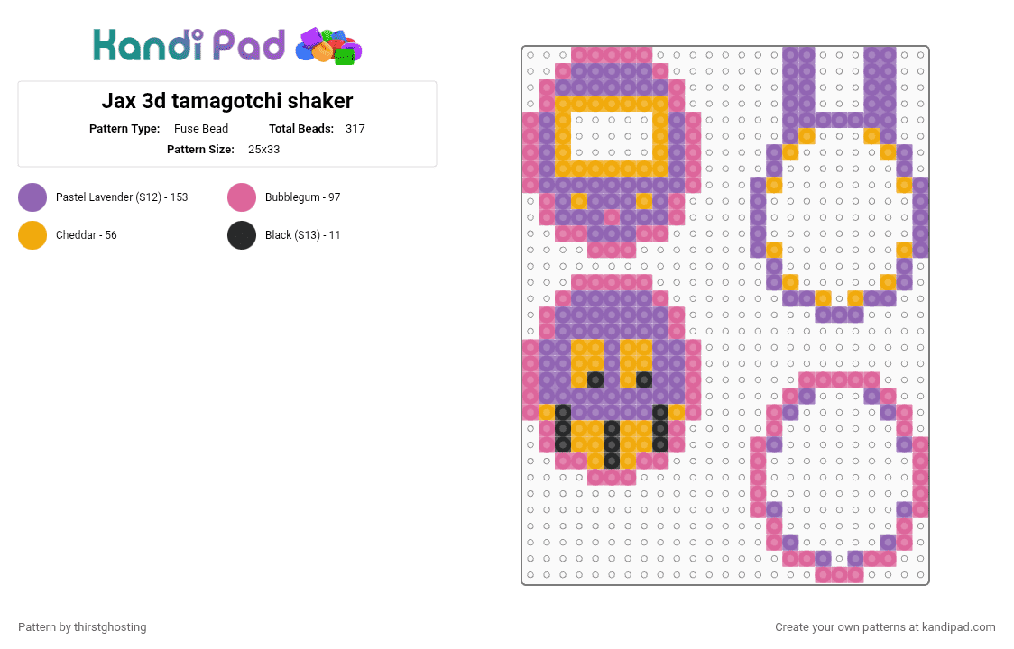 Jax 3d tamagotchi shaker - Fuse Bead Pattern by thirstghosting on Kandi Pad - digital circus, jax digital circus, pink, tadc