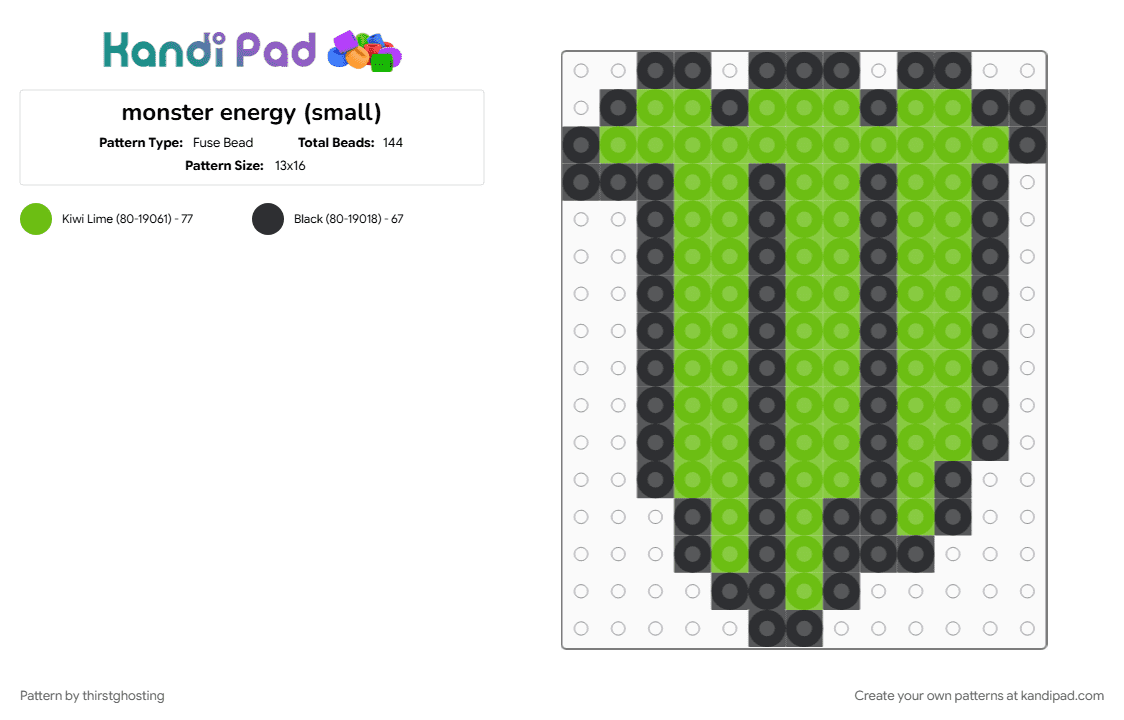 monster energy (small) - Fuse Bead Pattern by thirstghosting on Kandi Pad - black, green, monster, rave