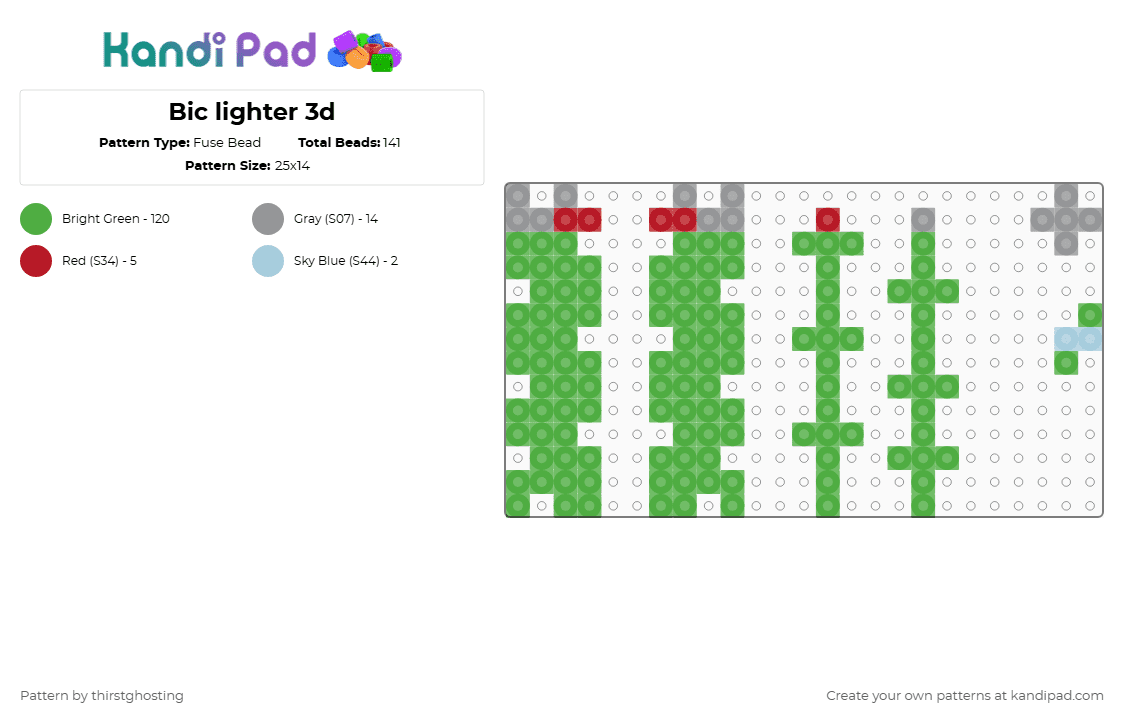 Bic lighter 3d - Fuse Bead Pattern by thirstghosting on Kandi Pad - green,lighter,cigarette,smoking