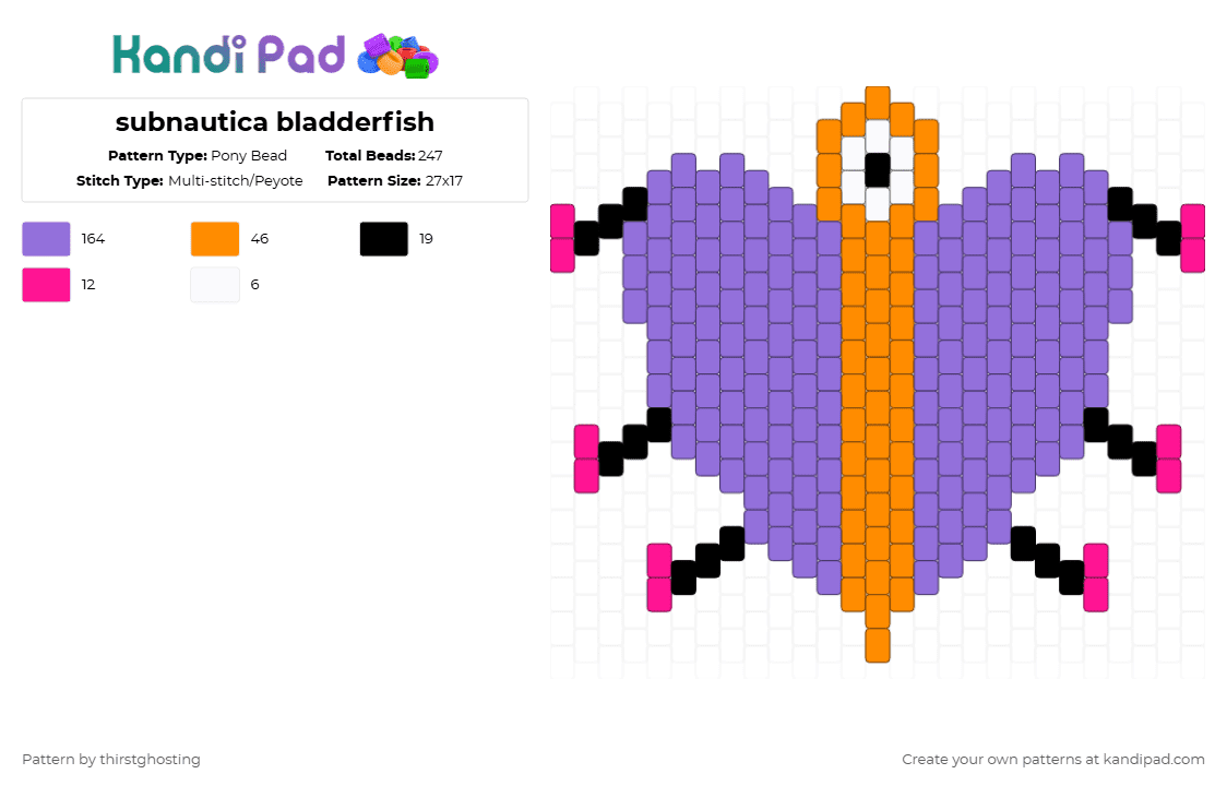 Subnautica bladderfish Pony Bead Pattern - Kandi Pad | Kandi Patterns ...