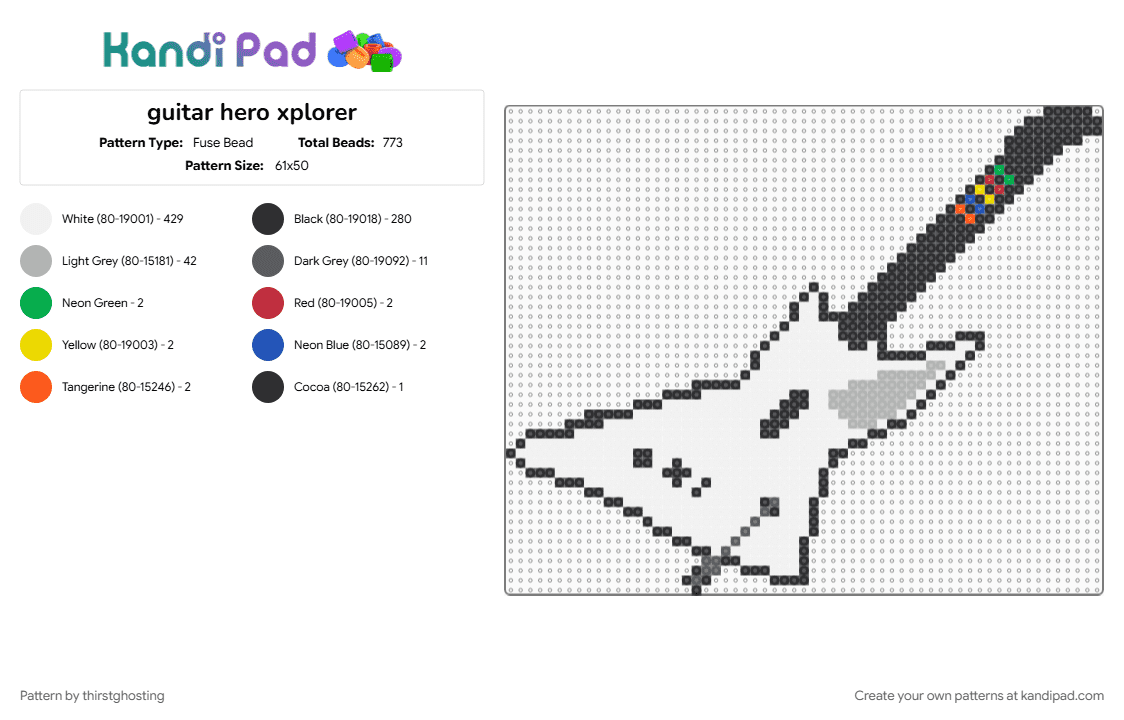 guitar hero xplorer - Fuse Bead Pattern by thirstghosting on Kandi Pad - 90s, beige, gaming, gray, guitar hero, medallion, retro, video game, white