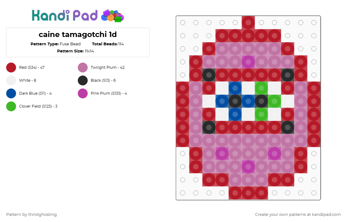 caine tamagotchi 1d - Fuse Bead Pattern by thirstghosting on Kandi Pad - red,pink,tadc,caine