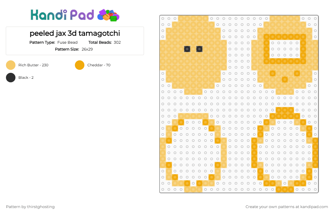 peeled jax 3d tamagotchi - Fuse Bead Pattern by thirstghosting on Kandi Pad - yellow,tadc,the amazing digital circus,jax digital circus,3d perler,shaker