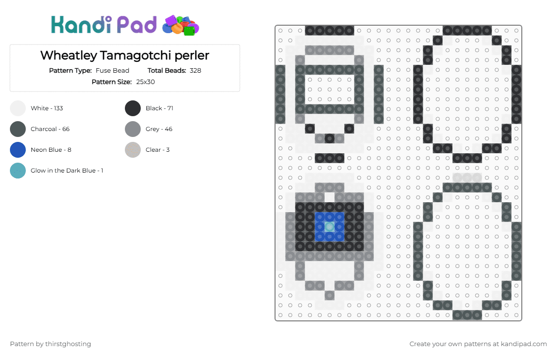 Wheatley Tamagotchi perler - Fuse Bead Pattern by thirstghosting on Kandi Pad - white,pink,gray,portal,wheatley,3d perler