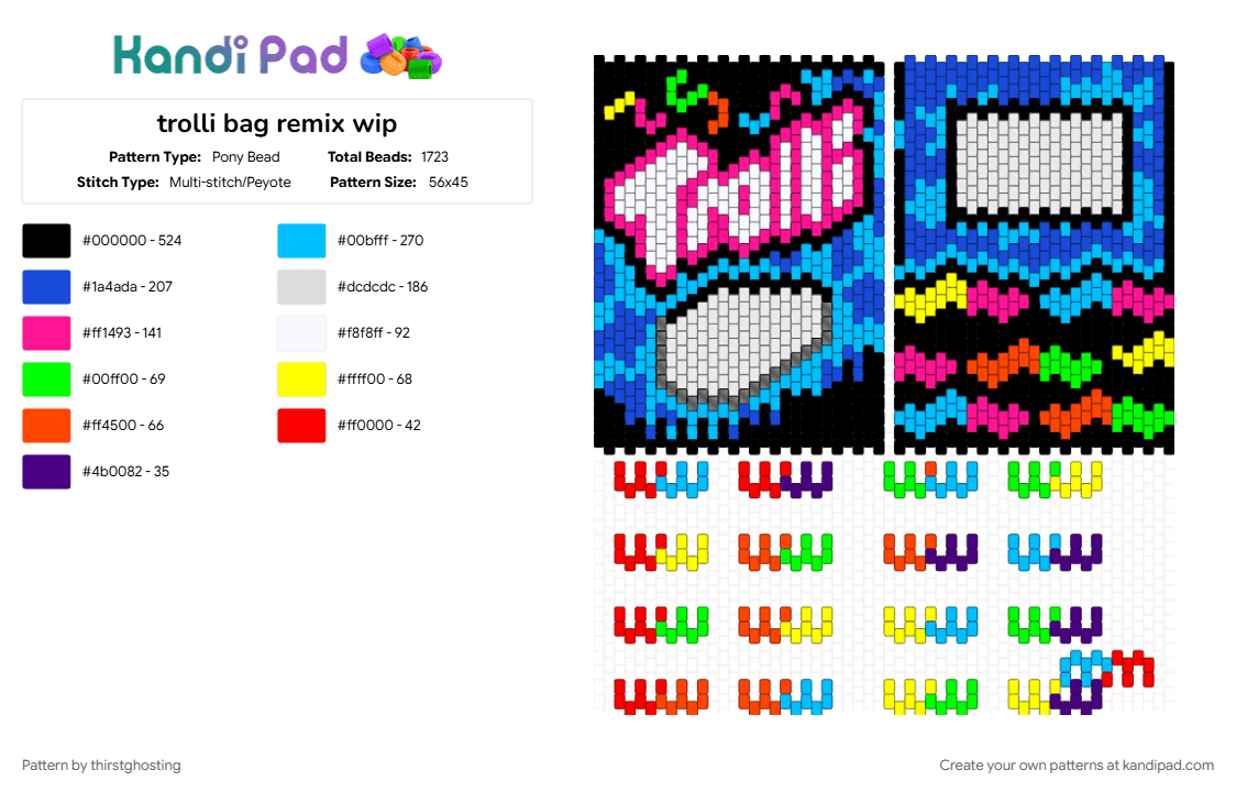 trolli bag remix wip - Pony Bead Pattern by thirstghosting on Kandi Pad - blue, light blue, pink