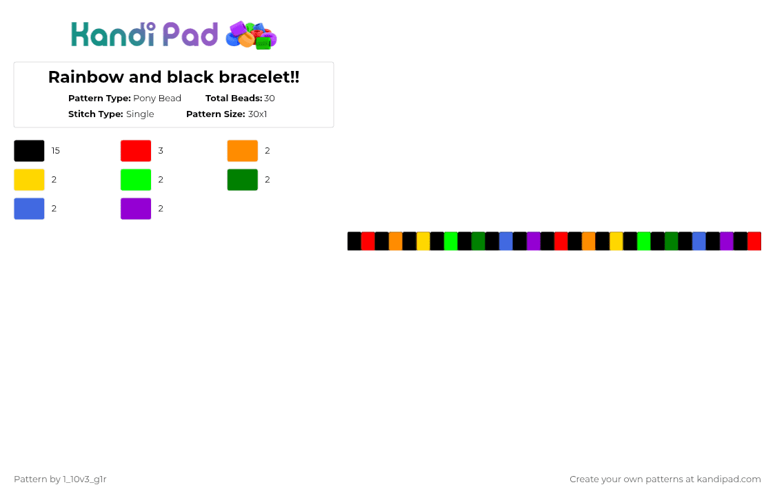 Rainbow and black bracelet!! - Pony Bead Pattern by 1_10v3_g1r on Kandi Pad - black,red,green