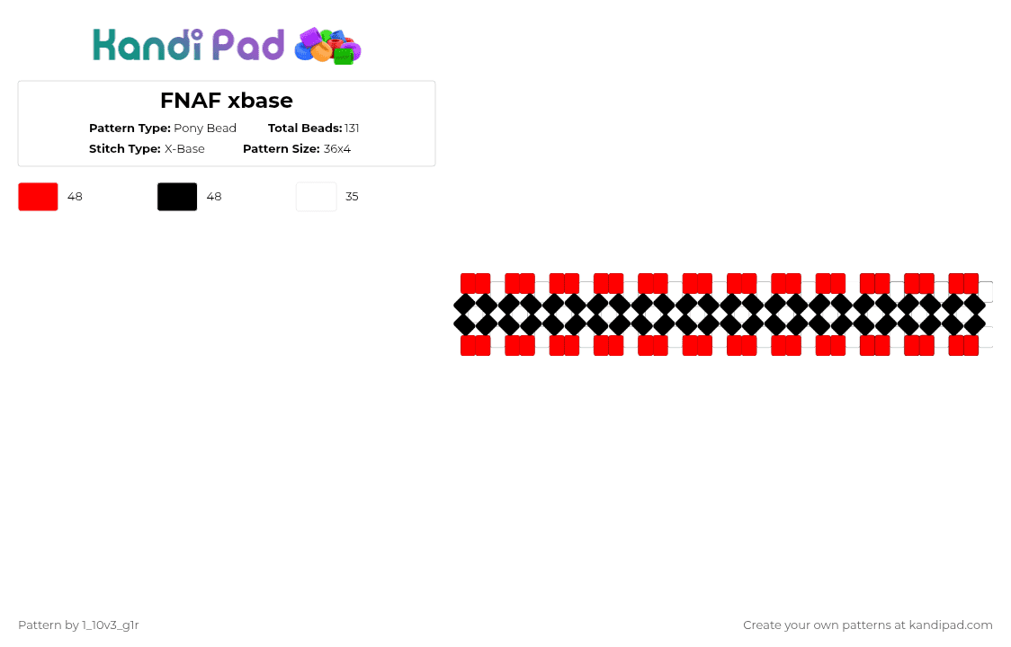 FNAF xbase - Pony Bead Pattern by 1_10v3_g1r on Kandi Pad - red,white