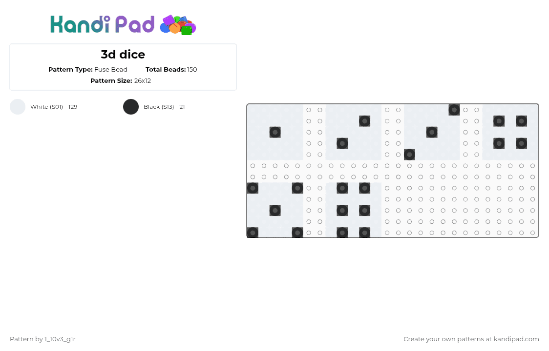 3d dice - Fuse Bead Pattern by 1_10v3_g1r on Kandi Pad - white,cotdchance