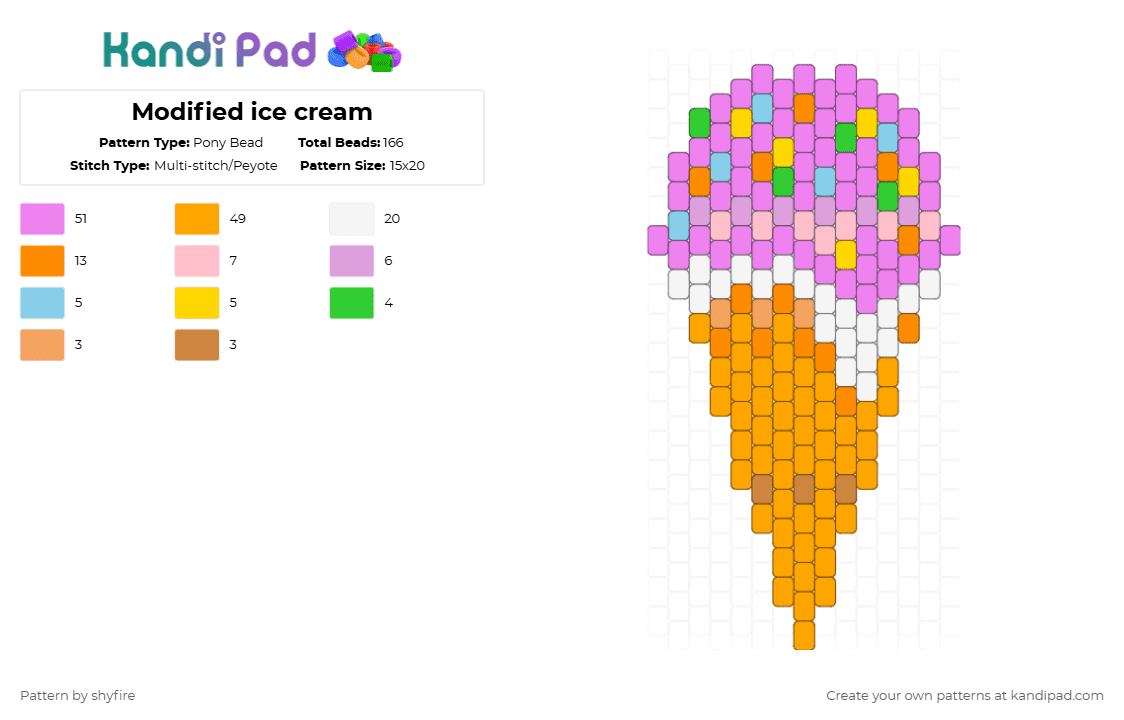 Modified ice cream - Pony Bead Pattern by shyfire on Kandi Pad - pink,orange