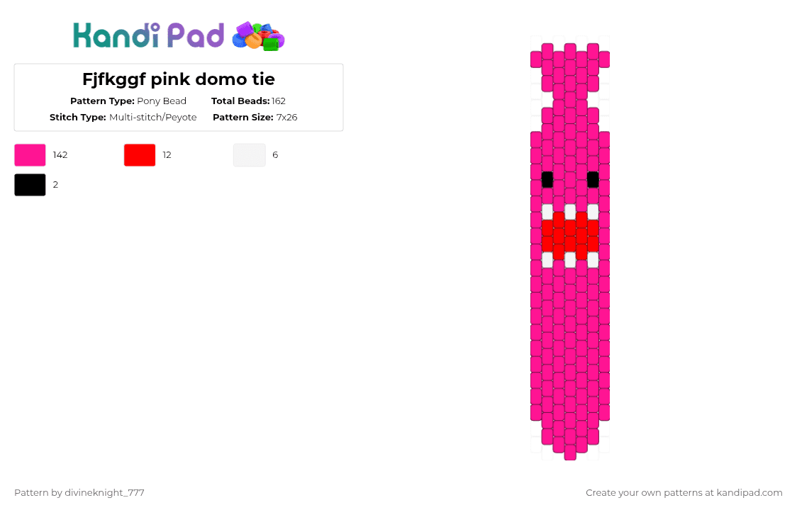 Fjfkggf pink domo tie - Pony Bead Pattern by divineknight_777 on Kandi Pad - pink