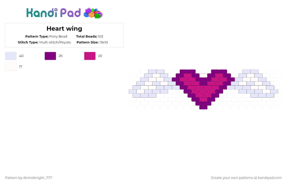 Heart wing - Pony Bead Pattern by divineknight_777 on Kandi Pad - pink,white