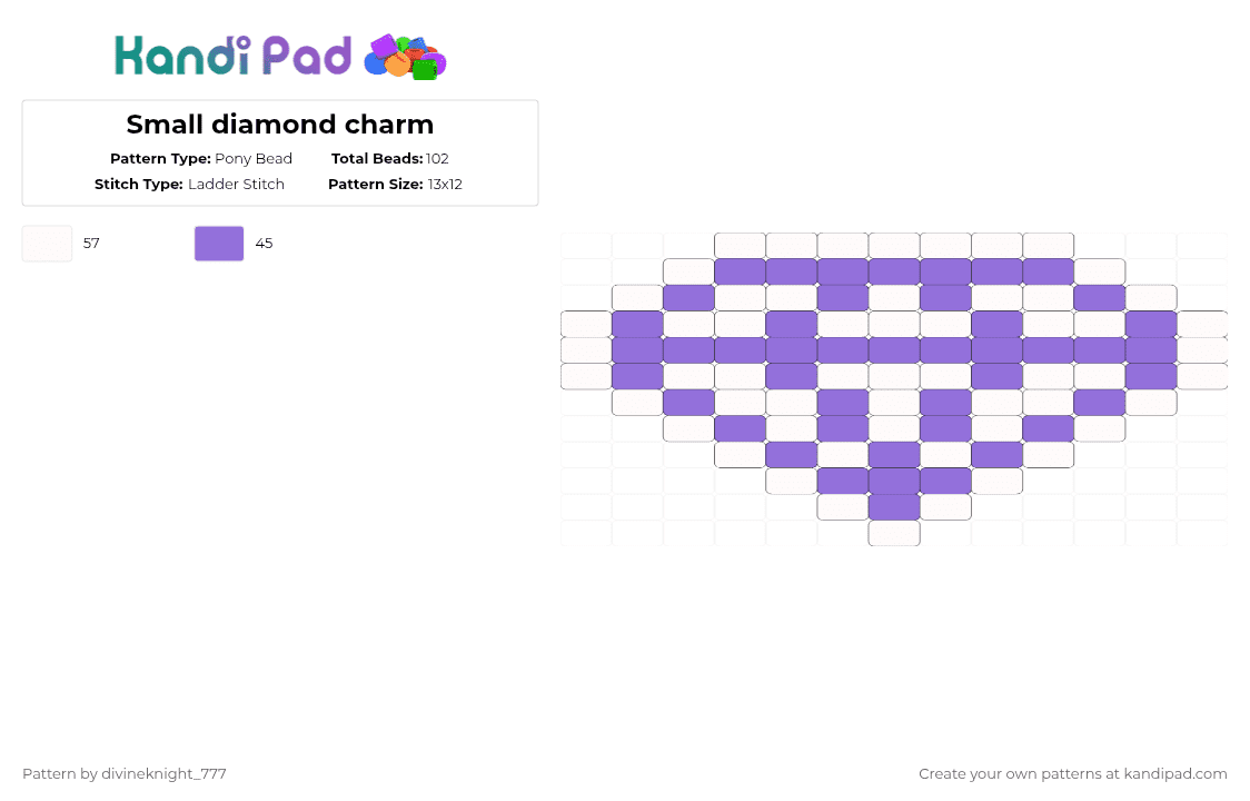 Small diamond charm - Pony Bead Pattern by divineknight_777 on Kandi Pad - purple,white