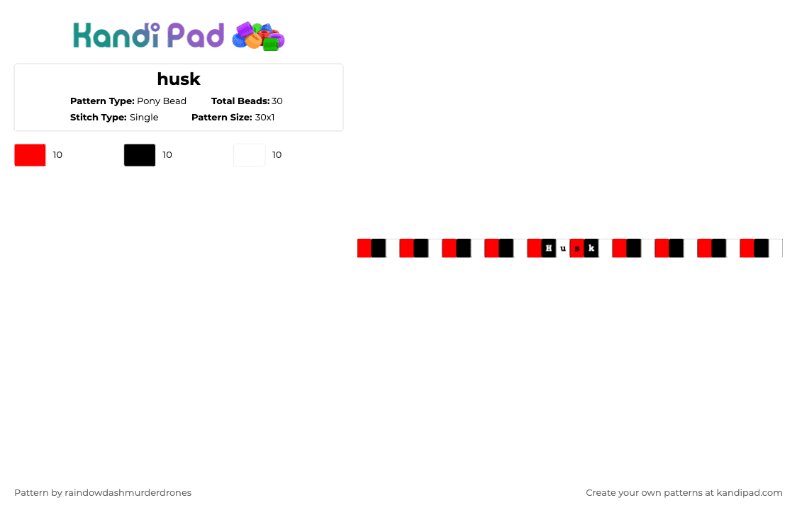 husk - Pony Bead Pattern by angel_dash on Kandi Pad - red,white