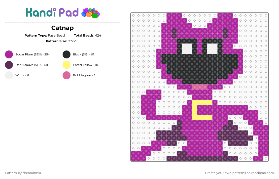 Catnap - Fuse Bead Pattern by thearainnia on Kandi Pad - pink