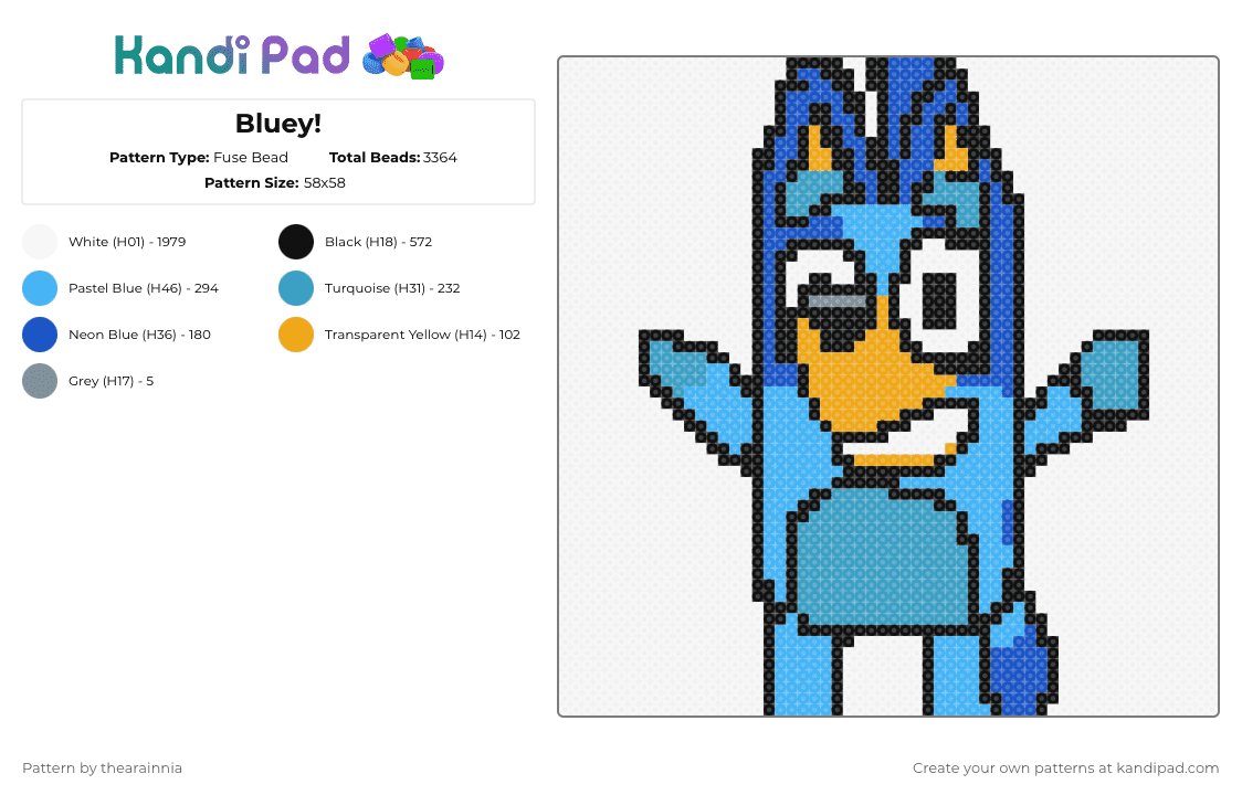 Bluey! - Fuse Bead Pattern by thearainnia on Kandi Pad - white,light blue