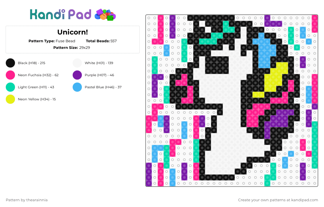 Unicorn! - Fuse Bead Pattern by thearainnia on Kandi Pad - teal,pink,purple