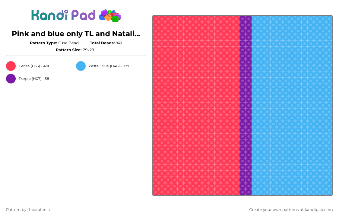 Pink and blue only TL and Natalie ok? - Fuse Bead Pattern by thearainnia on Kandi Pad - red,light blue