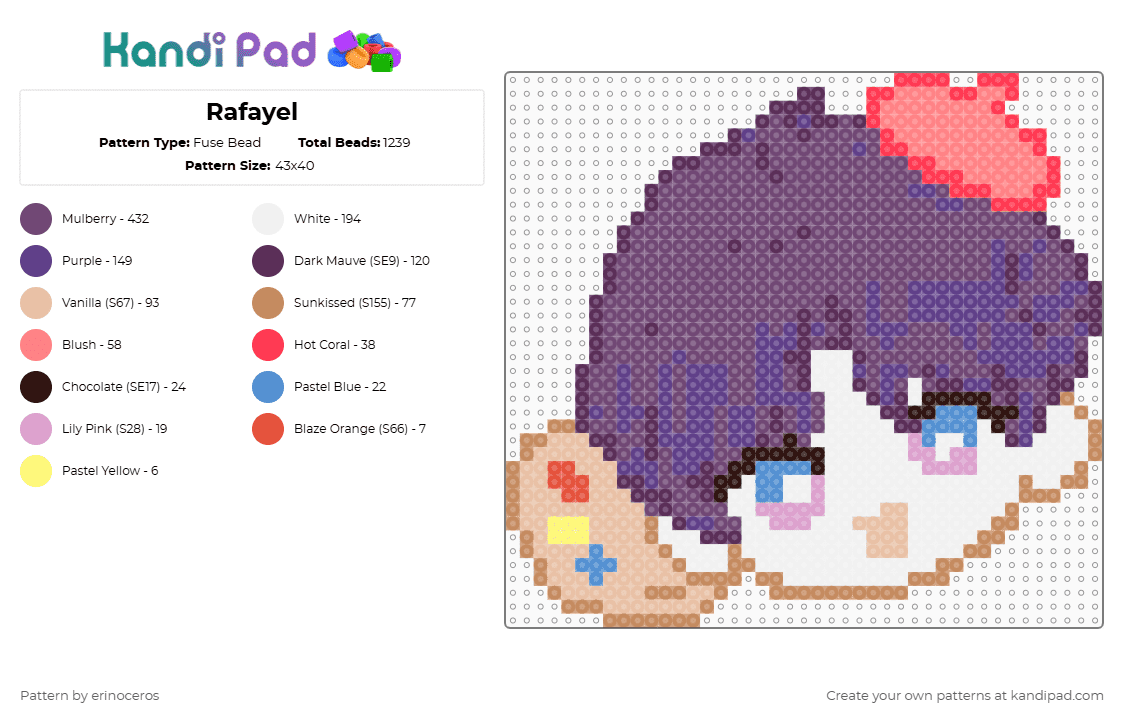 Rafayel - Fuse Bead Pattern by erinoceros on Kandi Pad - pink,purple