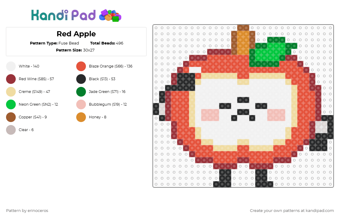Red Apple - Fuse Bead Pattern by erinoceros on Kandi Pad - red,beige