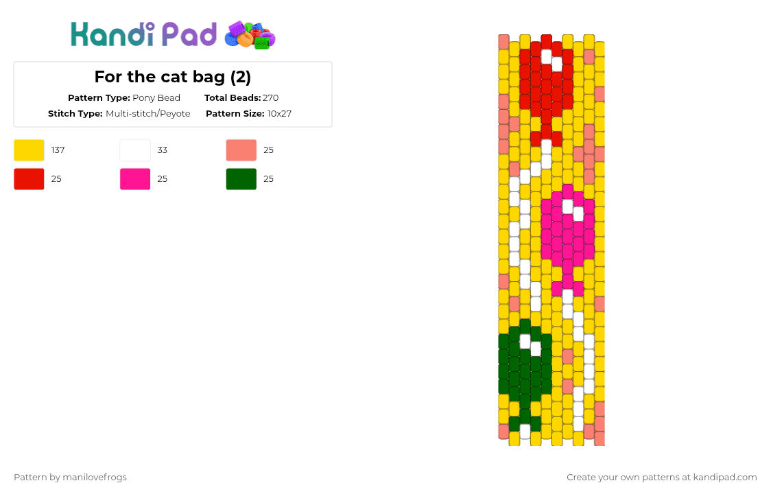 For the cat bag (2) - Pony Bead Pattern by manilovefrogs on Kandi Pad - yellow