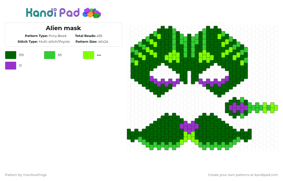 Alien mask - Pony Bead Pattern by manilovefrogs on Kandi Pad - green