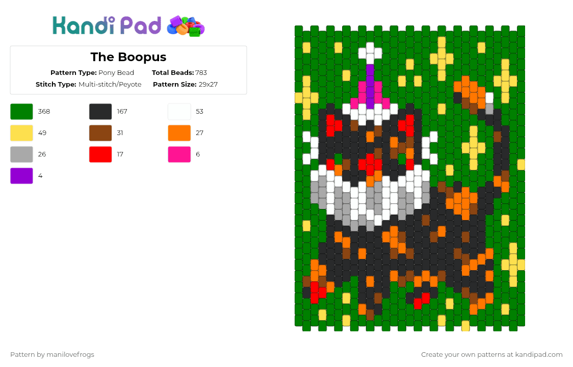 The Boopus - Pony Bead Pattern by manilovefrogs on Kandi Pad - green
