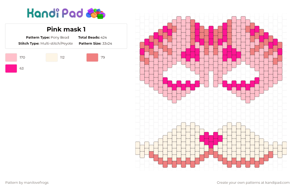 Pink mask 1 - Pony Bead Pattern by manilovefrogs on Kandi Pad - pink