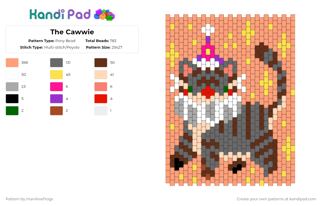 The Cawwie - Pony Bead Pattern by manilovefrogs on Kandi Pad - brown, gray, orange