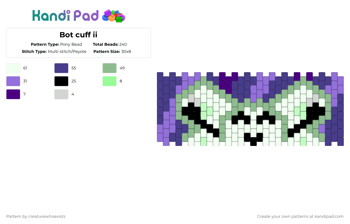 Bot cuff ii - Pony Bead Pattern by creaturewhoexists on Kandi Pad - purple,teal,bot,inanimate insanity,object show