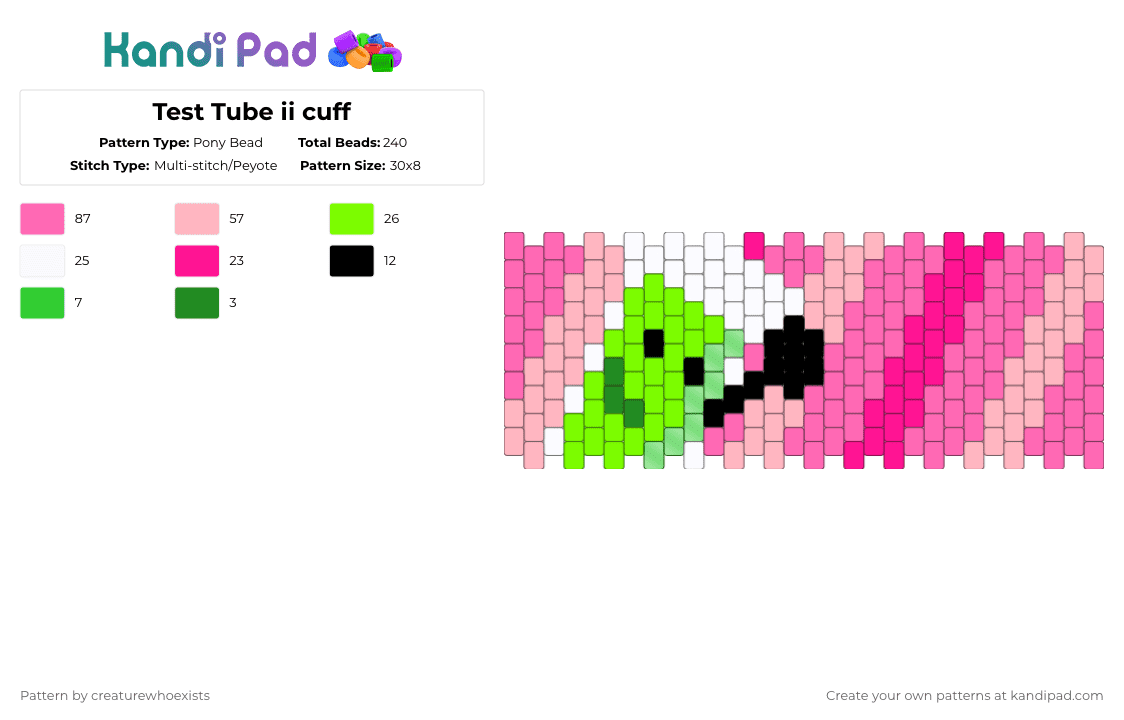 Test Tube ii cuff - Pony Bead Pattern by creaturewhoexists on Kandi Pad - pink,test tube,inanimate insanity,object show