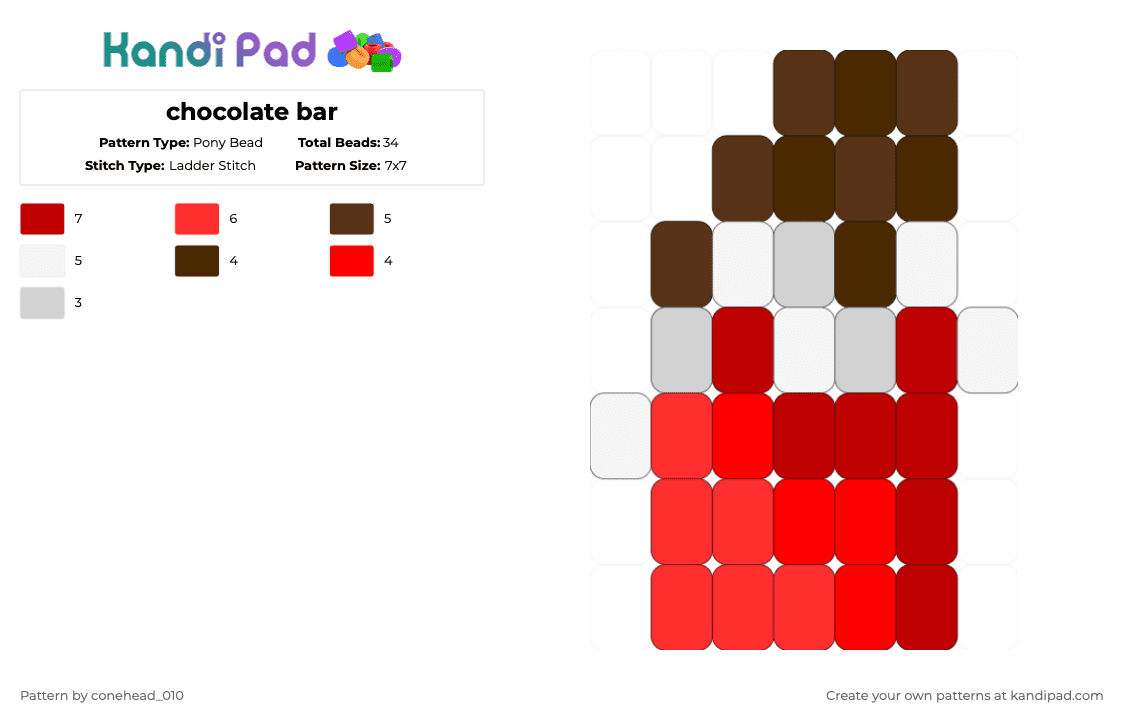 chocolate bar - Pony Bead Pattern by conehead_010 on Kandi Pad - brown,red,choco,chocolate bar,chocolate,candy,candy bar,sweets,food