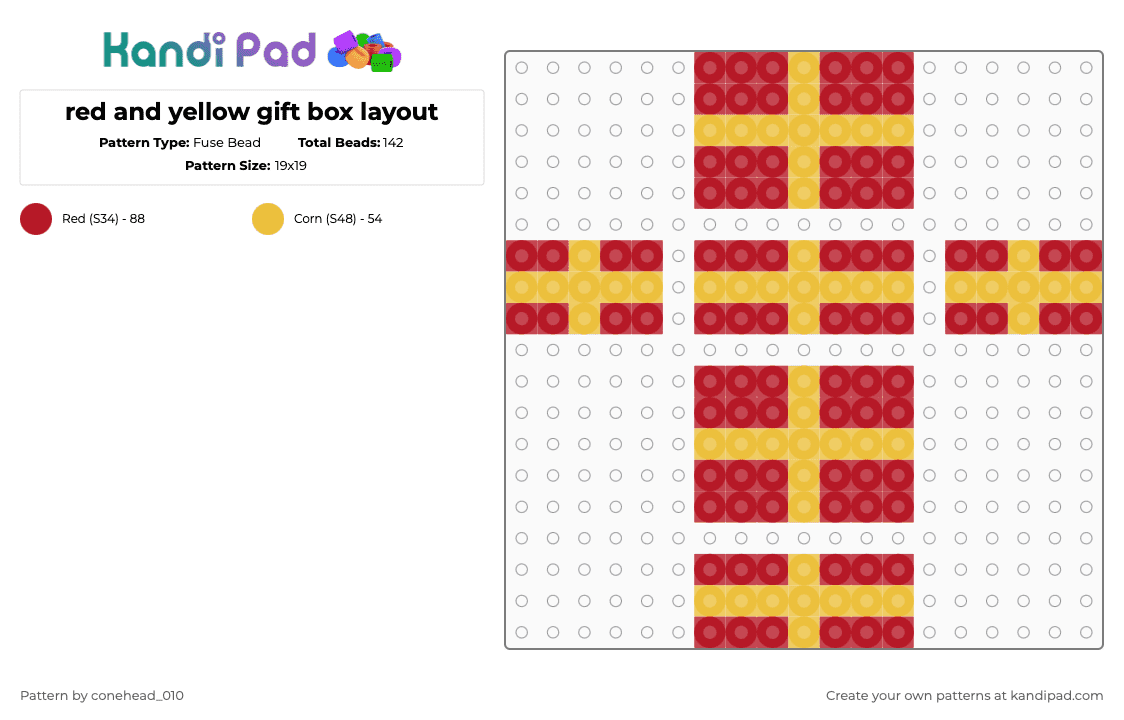 red and yellow gift box layout - Fuse Bead Pattern by conehead_010 on Kandi Pad - red,yellow,gift,gift box,box,present,christmas,birthday,holiday,party