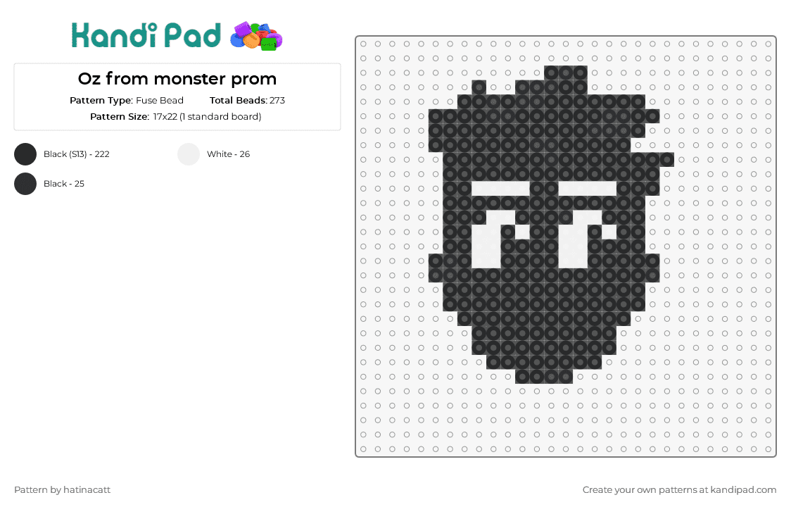 Oz from monster prom - Fuse Bead Pattern by hatinacatt on Kandi Pad - oz,monster prom,video game,character,silhouette,shadow,mystique,monochromatic,black