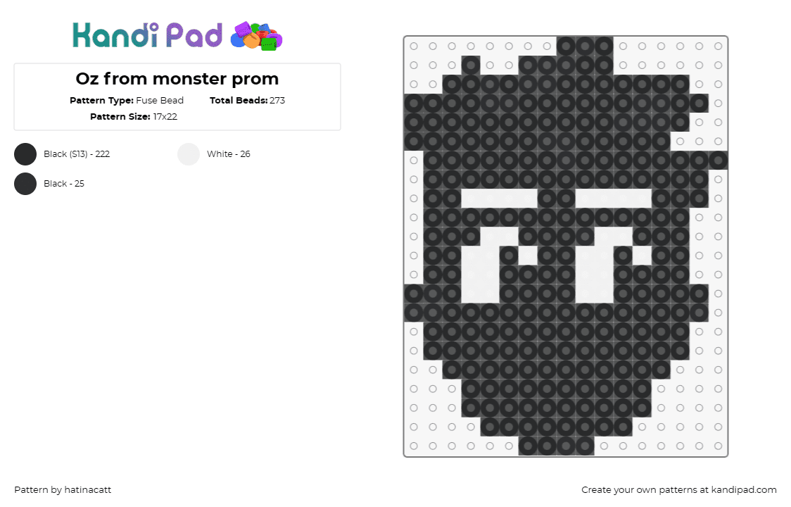 Oz from monster prom - Fuse Bead Pattern by hatinacatt on Kandi Pad - oz,monster prom,video game,character,silhouette,shadow,mystique,monochromatic,bl