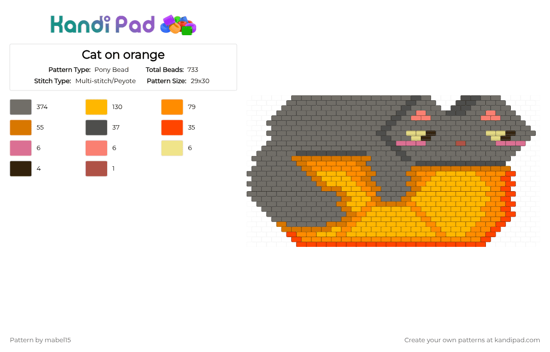 Cat on orange - Pony Bead Pattern by mabel15 on Kandi Pad - gray,orange,cat