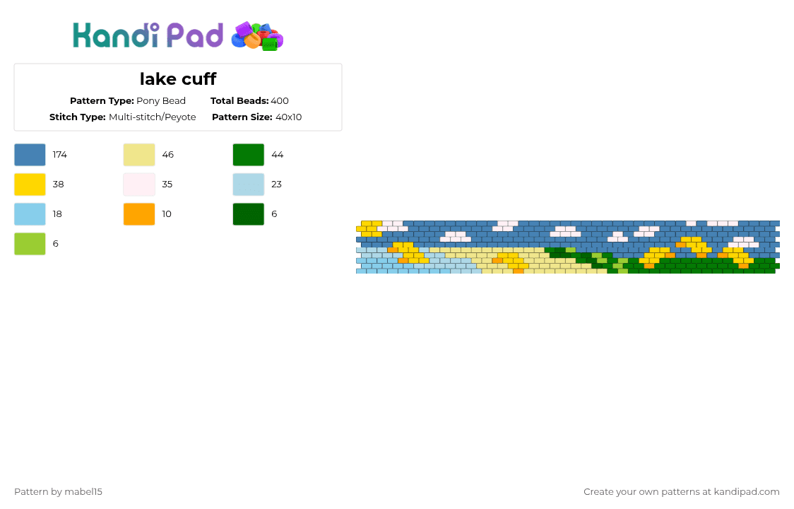 lake cuff W/ ducks - Pony Bead Pattern by mabel15 on Kandi Pad - yellow,blue,cotdlakes
