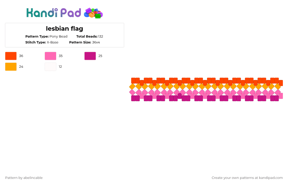 lesbian flag - Pony Bead Pattern by abelincable on Kandi Pad - pink