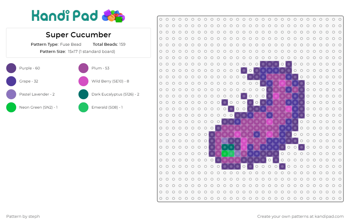 Super Cucumber - Fuse Bead Pattern by steph on Kandi Pad - super cucumber,stardew valley,video game,flora,quirky,pelican town,purple