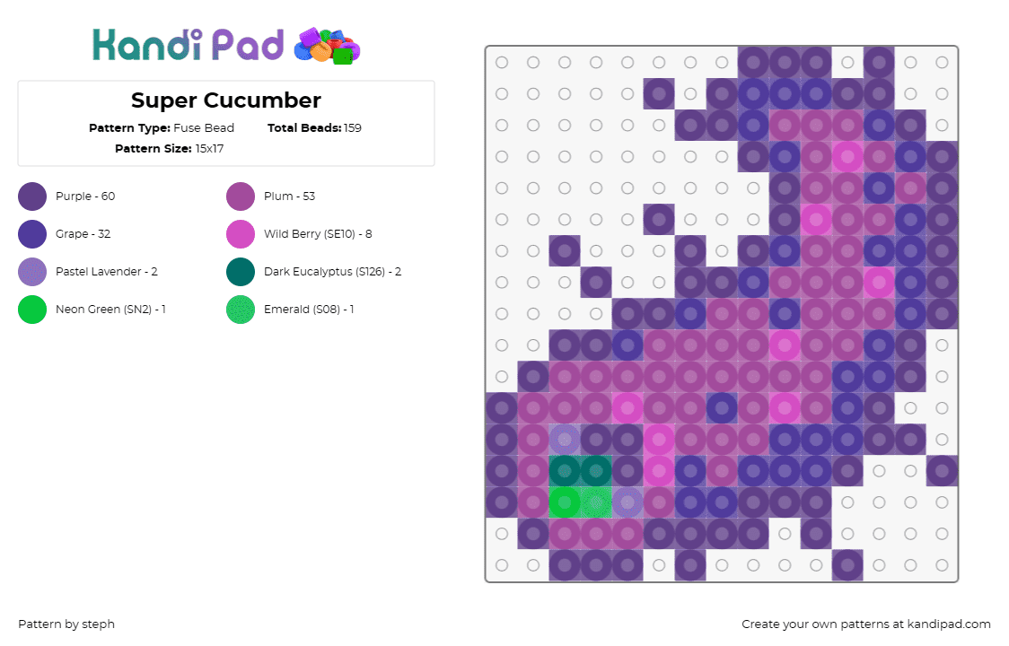 Super Cucumber - Fuse Bead Pattern by steph on Kandi Pad - super cucumber,stardew valley,video game,flora,quirky,pelican town,purple