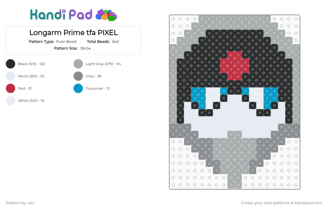 Longarm Prime tfa PIXEL - Fuse Bead Pattern by -zizi- on Kandi Pad - gray, transformers