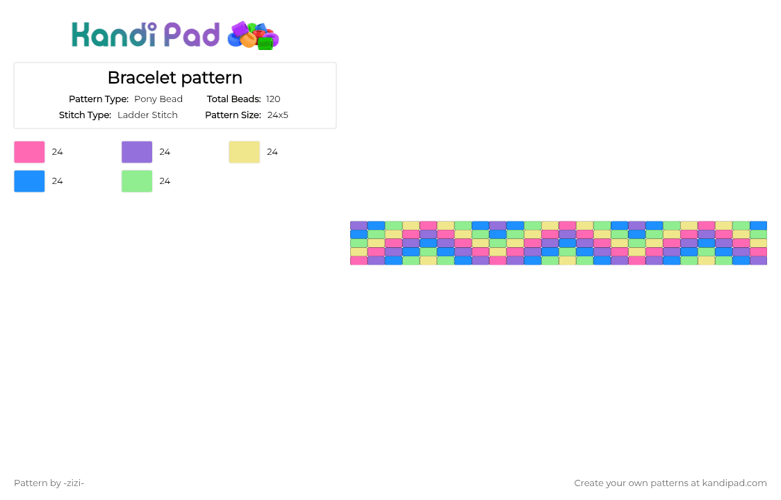 Bracelet pattern - Pony Bead Pattern by -zizi- on Kandi Pad - neon,zigzag,purple,light blue,colorful